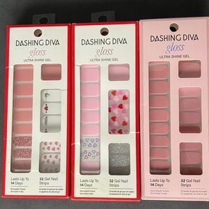 💝3 Dashing Diva Gloss Ultra Shine Gel Nail Strips NWT